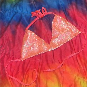 Freedom Rave Wear Sparkling Orange Sequin Top